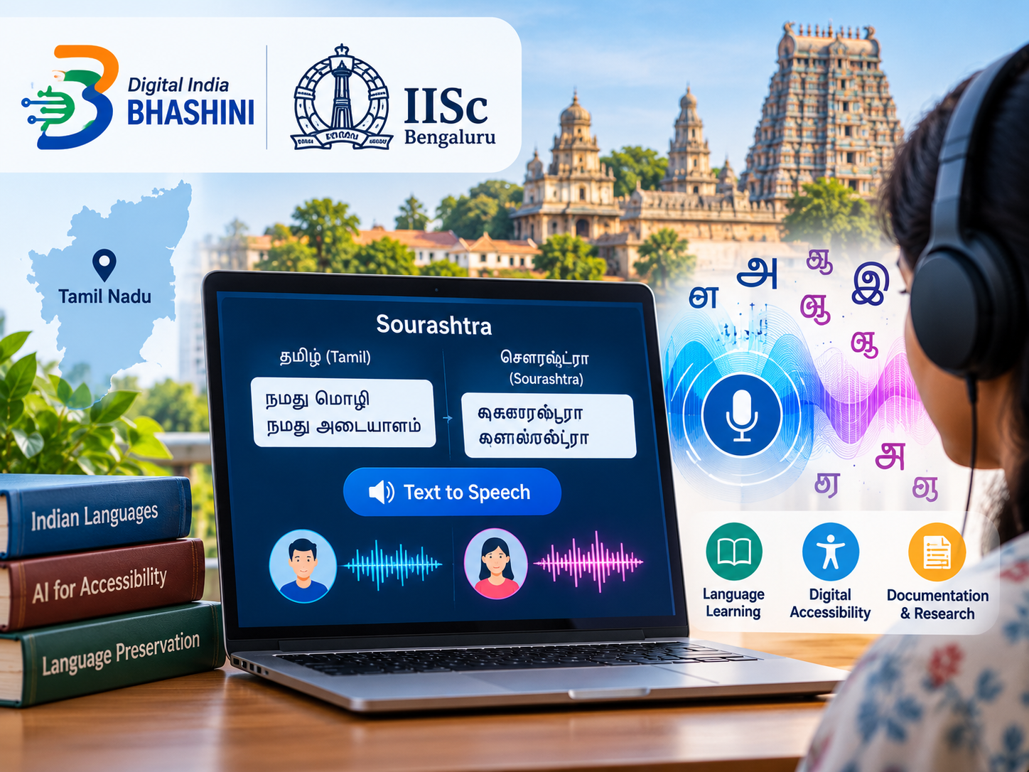 BHASHINI-IISc बंगळूरुने ‘सौराष्ट्र’ भाषेसाठी विकसित केले AI-आधारित टेक्स्ट-टू-स्पीच मॉडेल