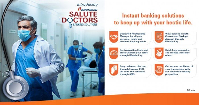 ICICI बँकेमार्फत ‘सल्यूट डॉक्टर्स (Salute Doctors)’ नावाच्या डॉक्टरांसाठीच्या बँकिंग सोल्यूशनचे अनावरण